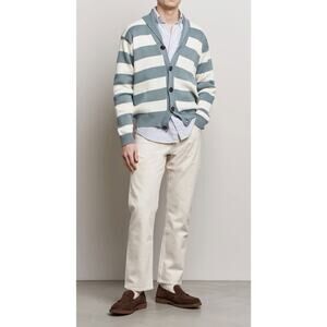 Peregrine Richmond Organic Cotton Striped Shawl Collar Cardigan Size Medium